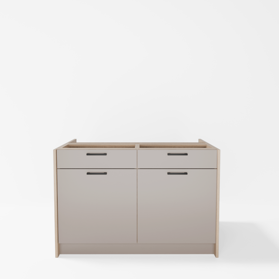 Wyspa kuchenna, SALVINA, 2 szafki 60 cm z 2 szufladami i półkami, korpus dąb cremona, fronty clay grey, bez blatu