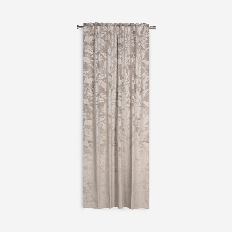 Zasłona w kwiaty na taśmie taupe 140x260 cm LANGA