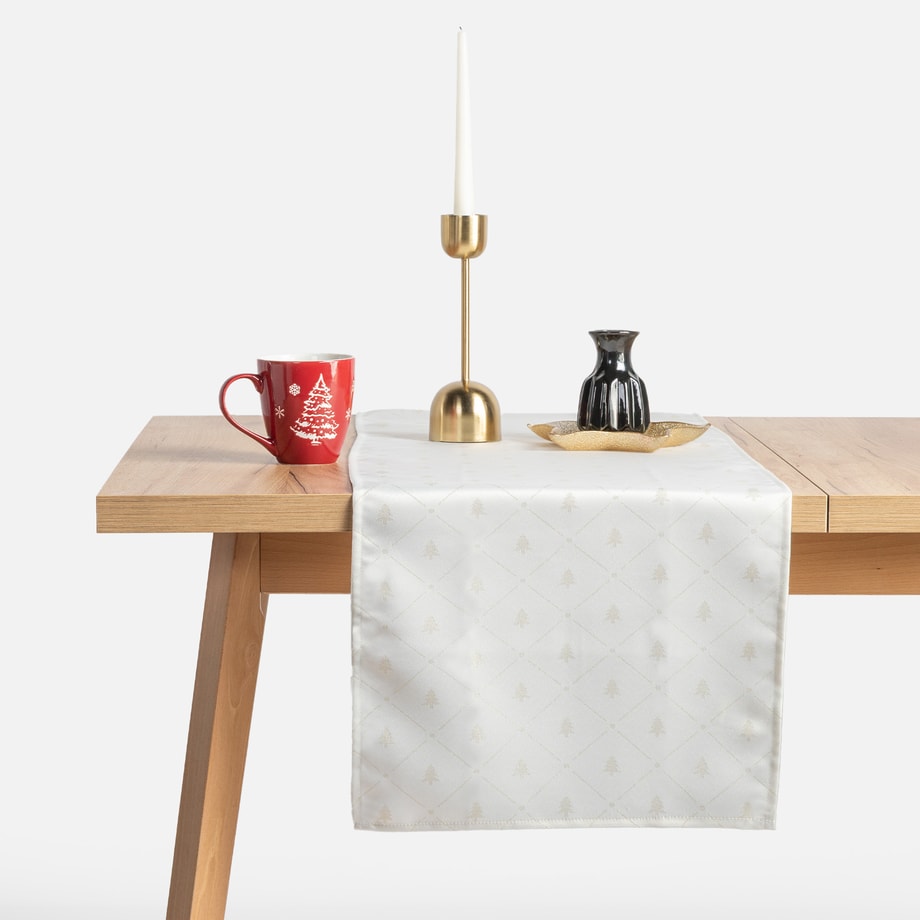 Bieżnik glamour w choinki ecru LUMINE 40x120 cm