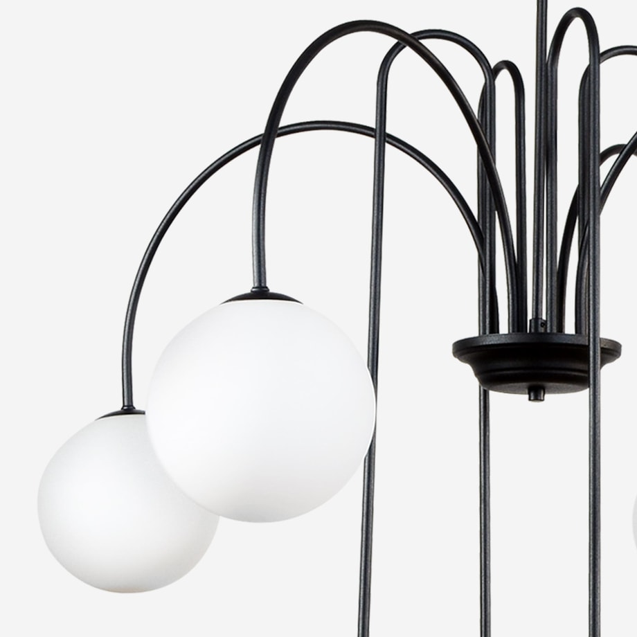 Lampa sufitowa 8 kulistych kloszy czarna ALEXA