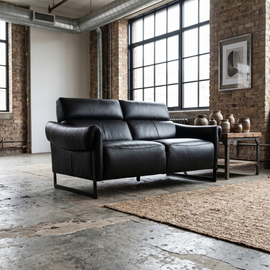 Sofa 2 osobowa skórzana czarna MILANO
