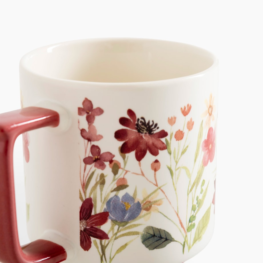 Kubek porcelanowy w kwiaty czerwone 300 ml