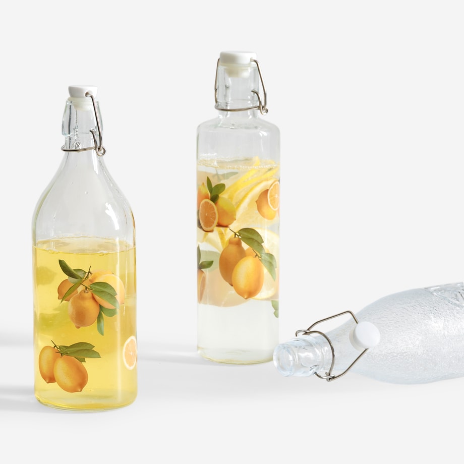 Szklana butelka z korkiem i klipsem CYTRYNY 1030 ml