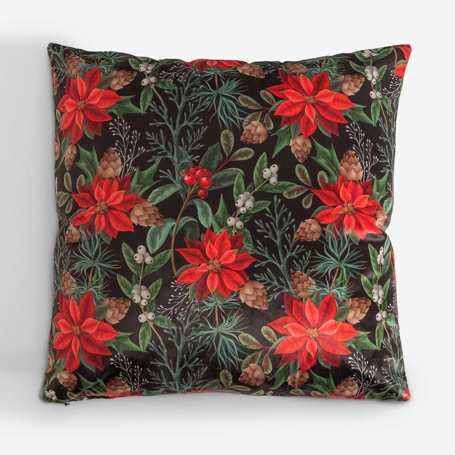 Poszewka świąteczna czarna 45x45 cm POINSETTIA 