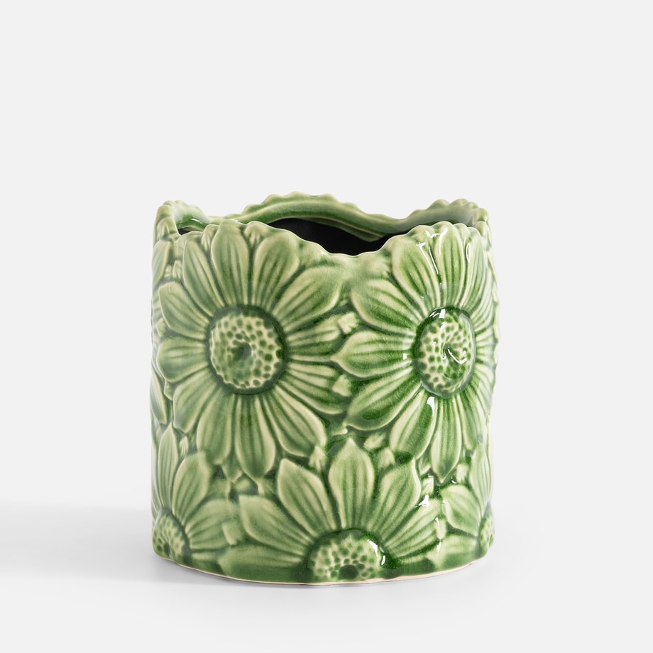 Osłonka na doniczkę w kwiaty, zielona, 13 cm