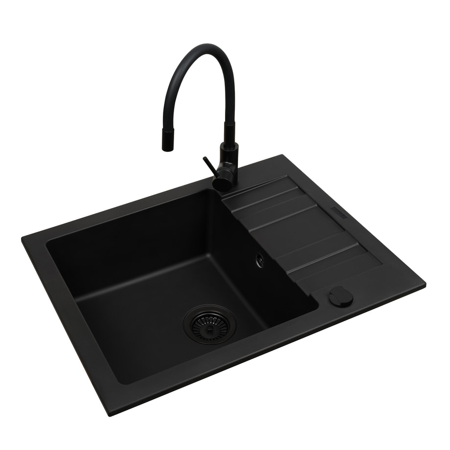 Zlewozmywak APOLLO 65x50 cm z baterią HERA + syfon black edition