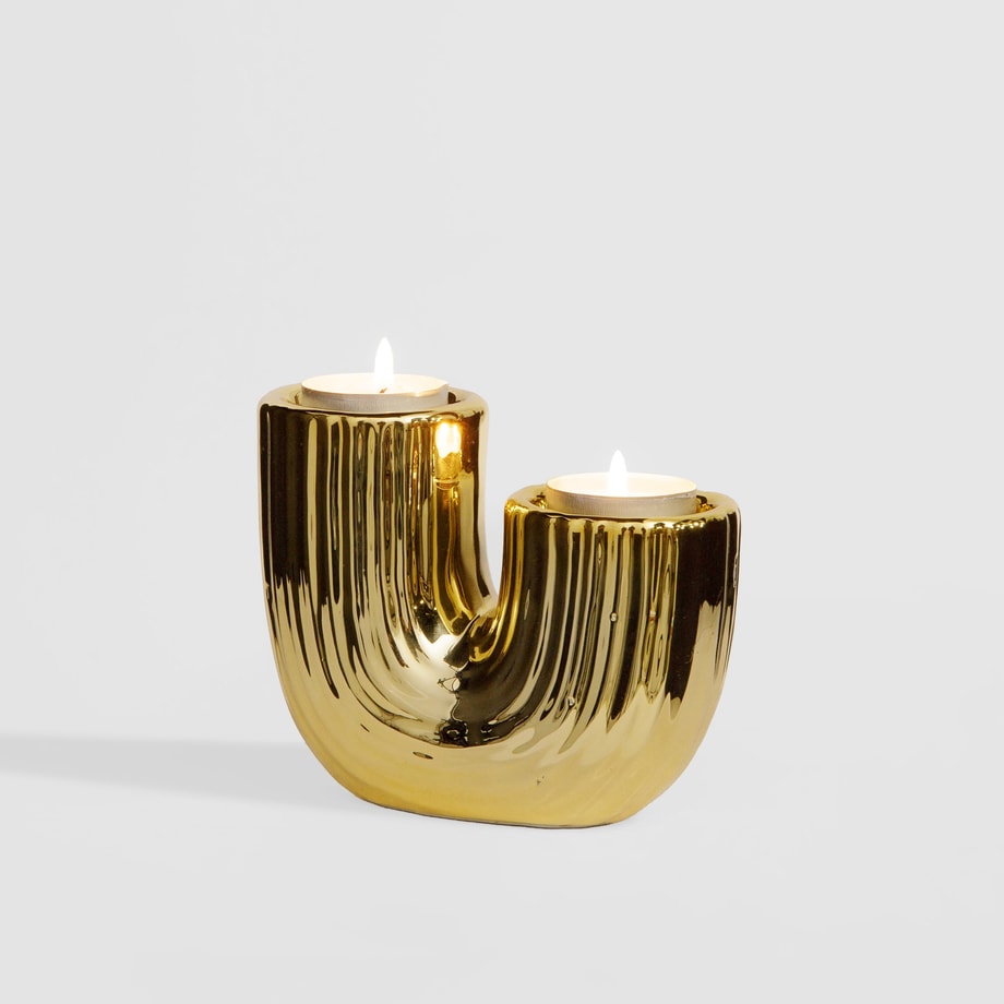 Świecznik dekoracyjny  złoty na 2 wkłady tealight