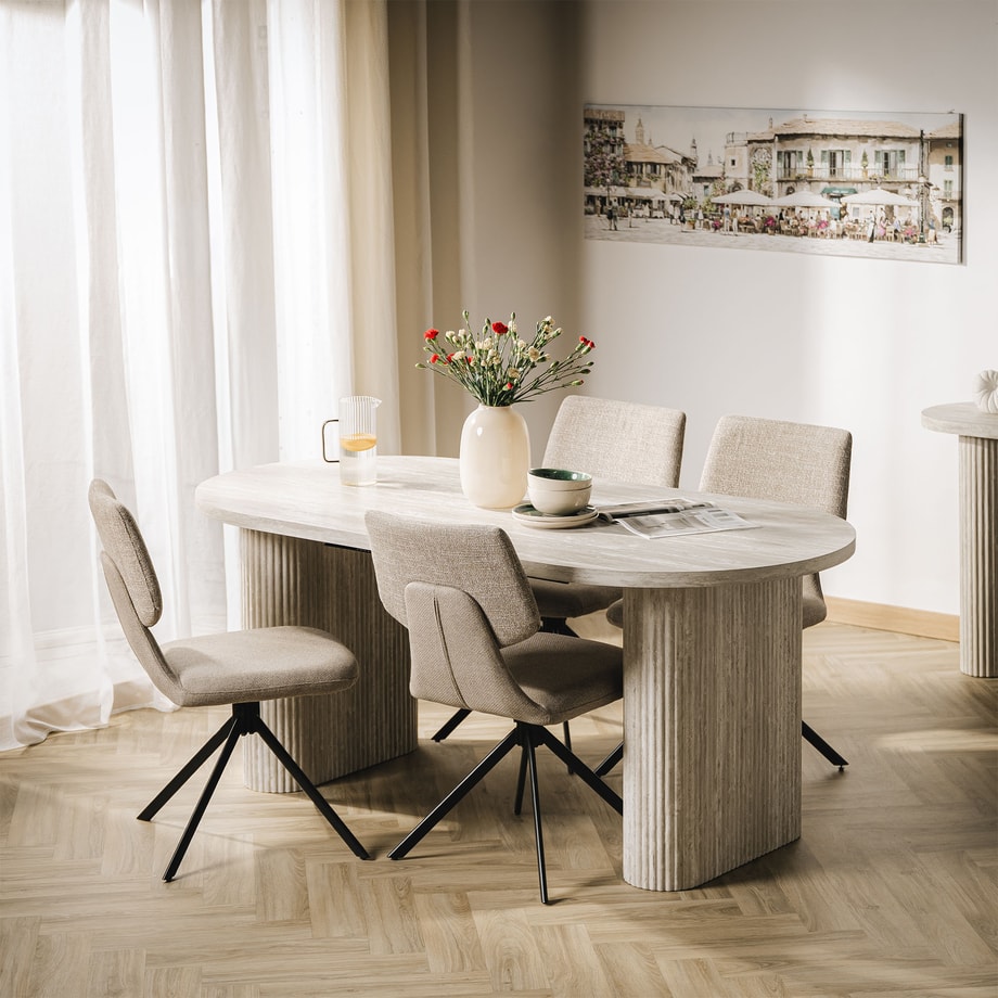 ASTREMO Stół rozkładany owalny beżowy 180-240 cm