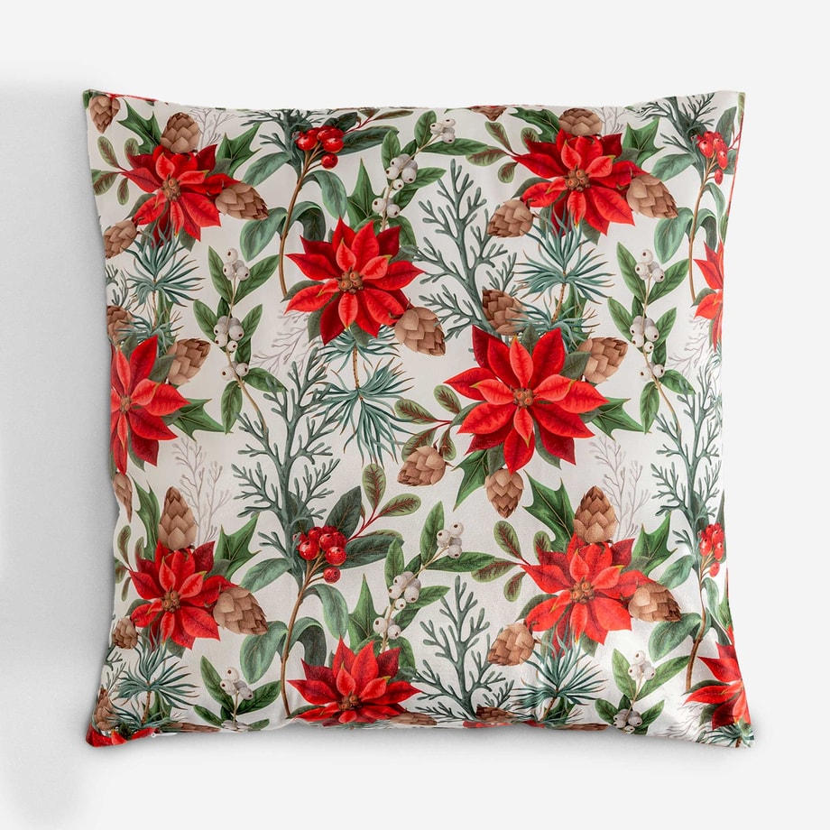 Poszewka świąteczna biała 45x45 cm POINSETTIA 