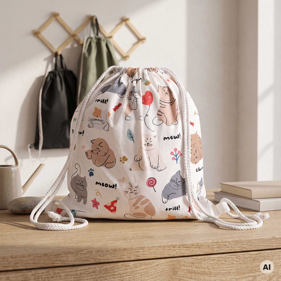 Plecak tekstylny w kotki 35x38 cm