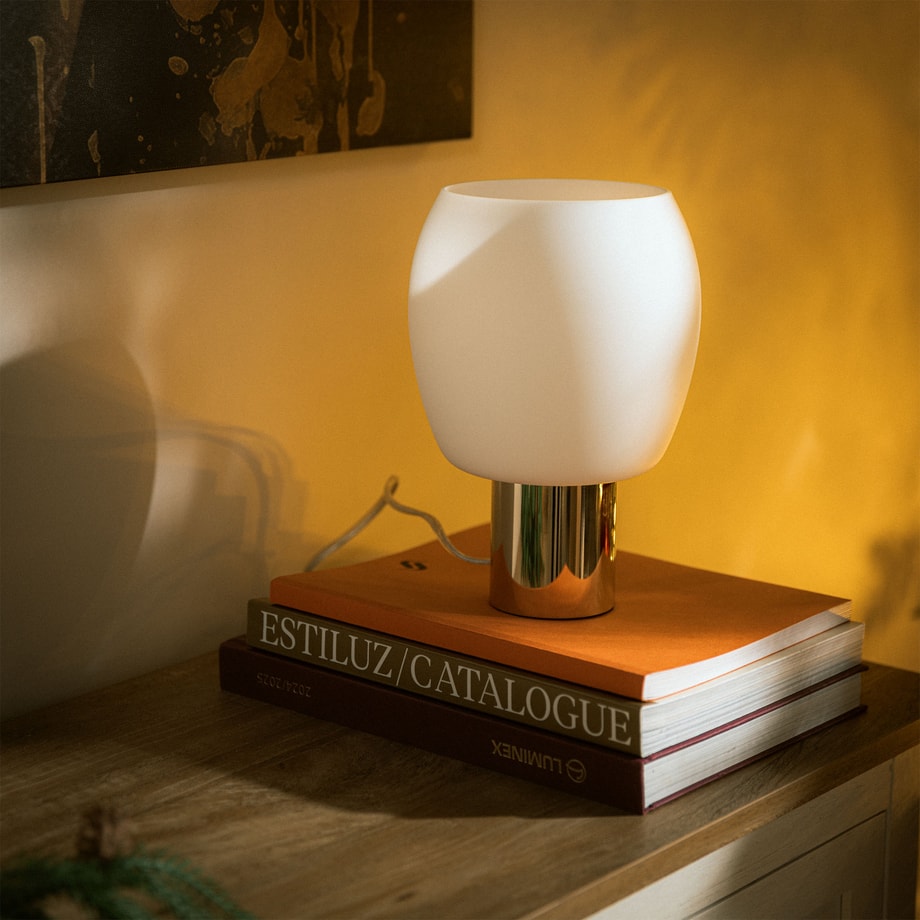 CALVO lampa stołowa złota biały klosz