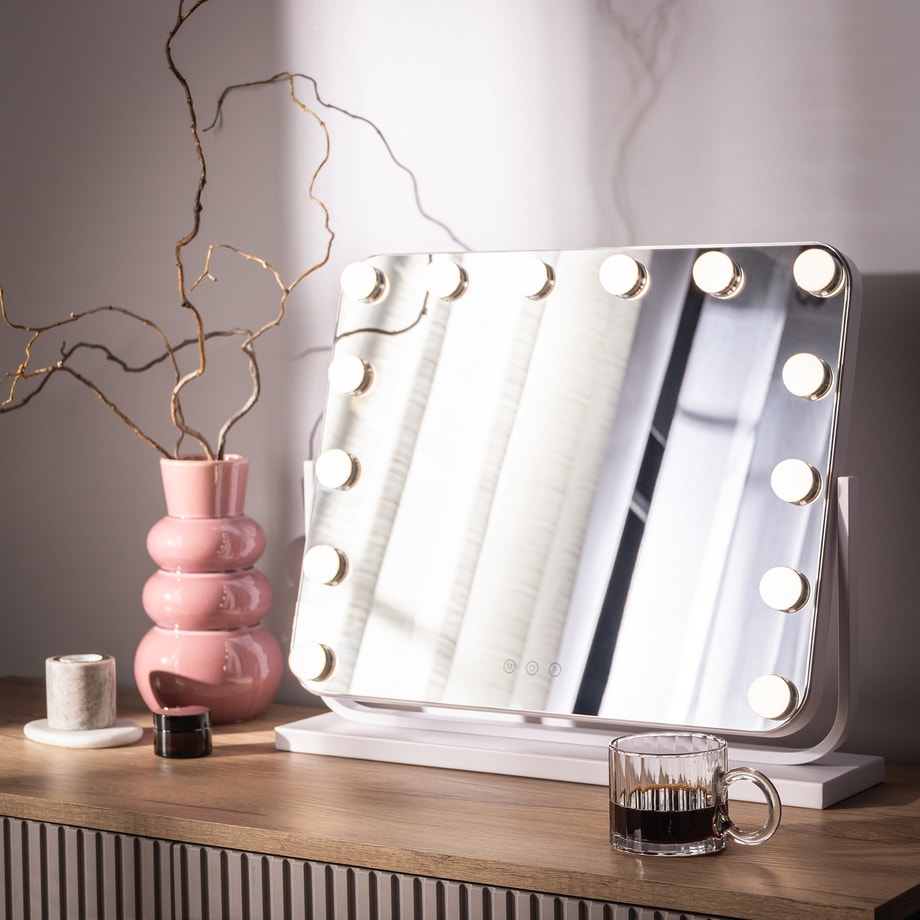 Lustro prostokątne z lampkami LED białe 53x12x45 cm