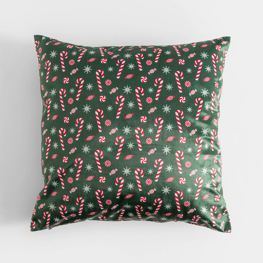 Poszewka świąteczna w laski cukrowe zielona 45x45 cm JINGLE JOY