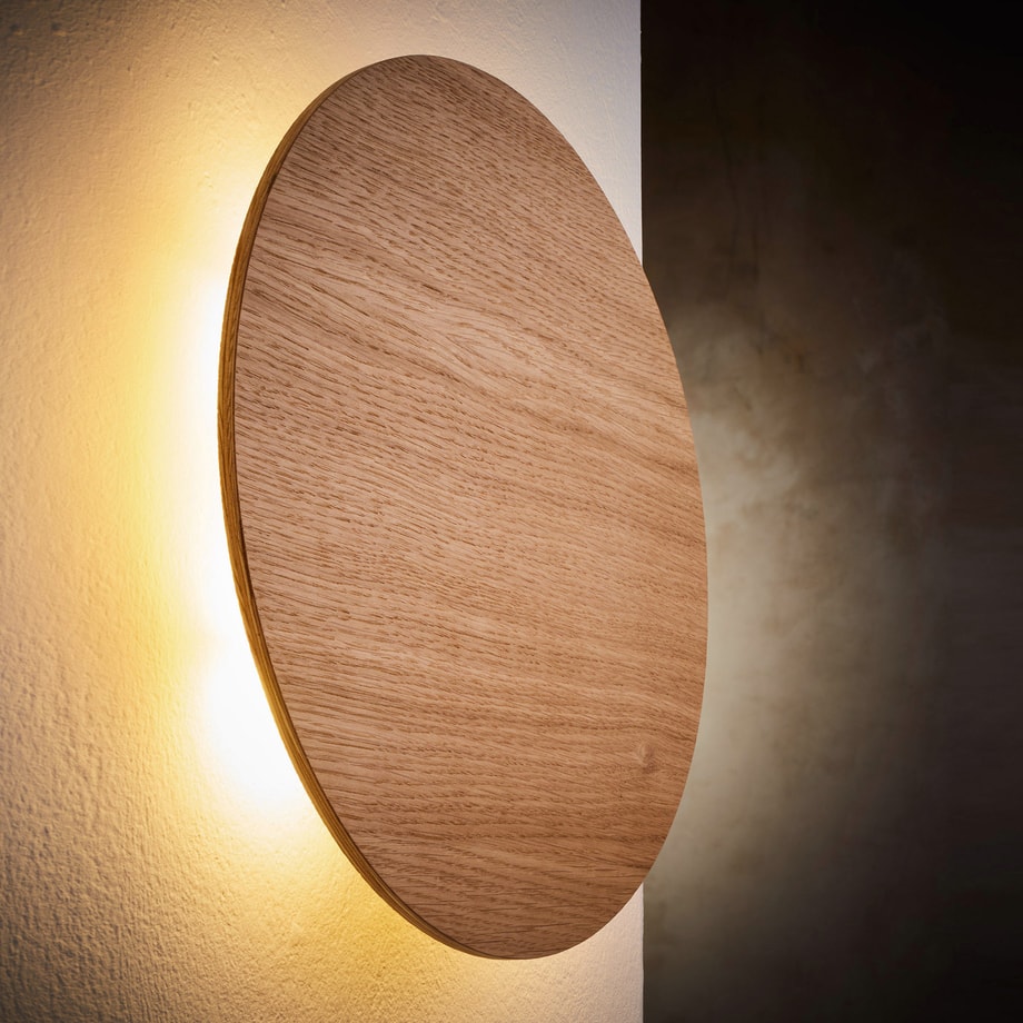 Kinkiet okrągły jasne drewno LUNA WOOD 30 cm
