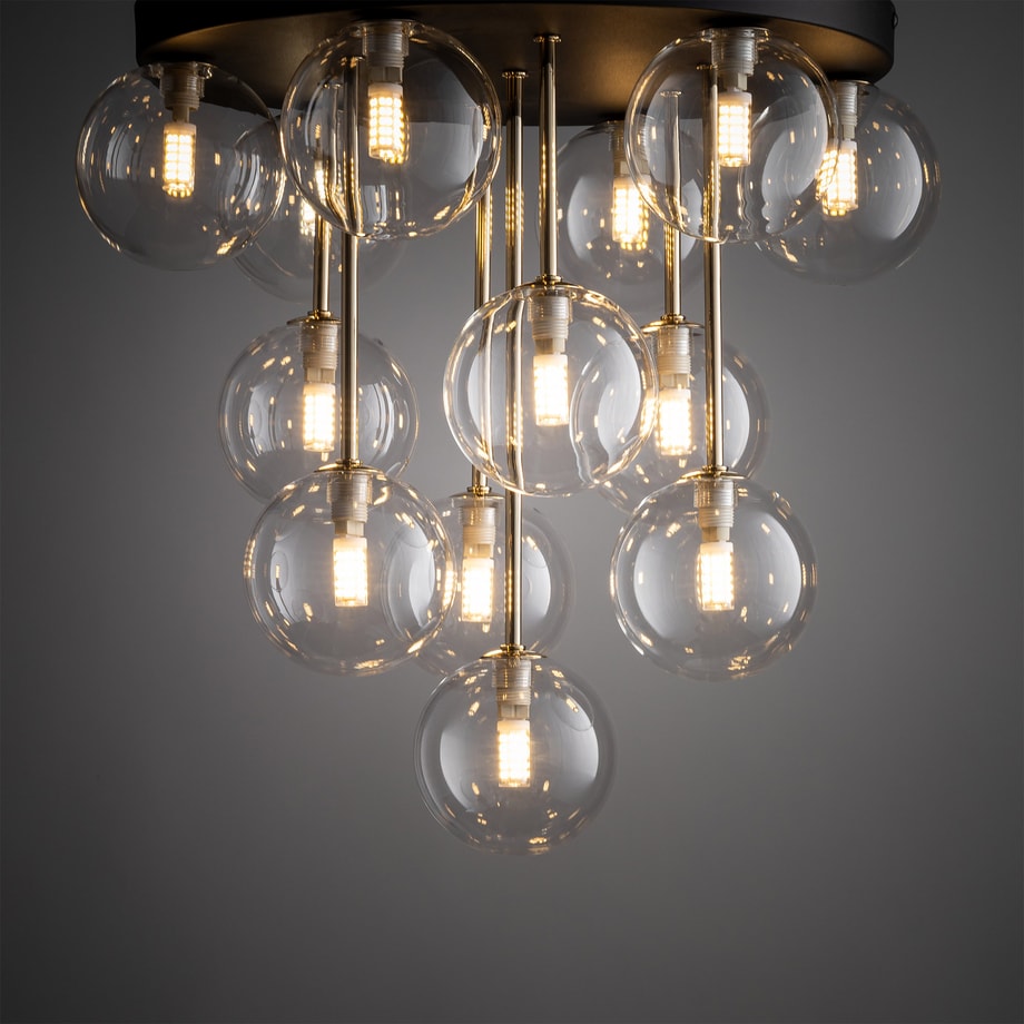 Lampa sufitowa 13 kulistych kloszy czarno-złota NILOS