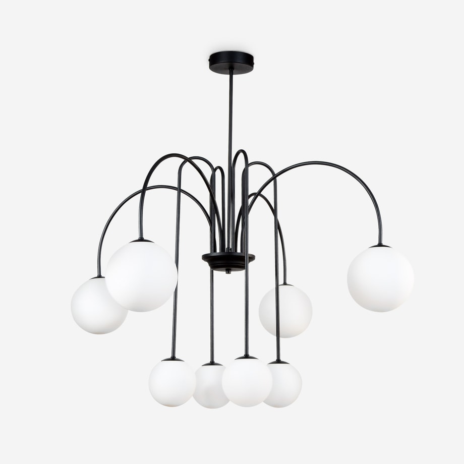 Lampa sufitowa 8 kulistych kloszy czarna ALEXA