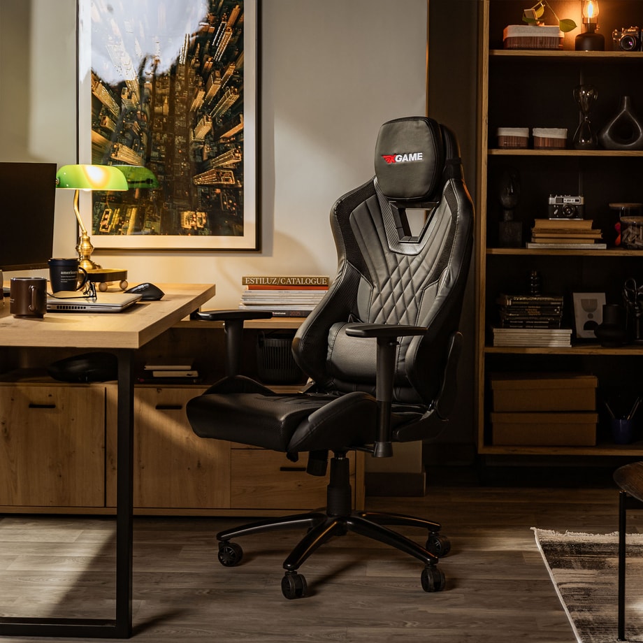 Fotel gamingowy, ergonomiczny z poduszką lędźwiową i zagłówkiem, czarny MEWINO