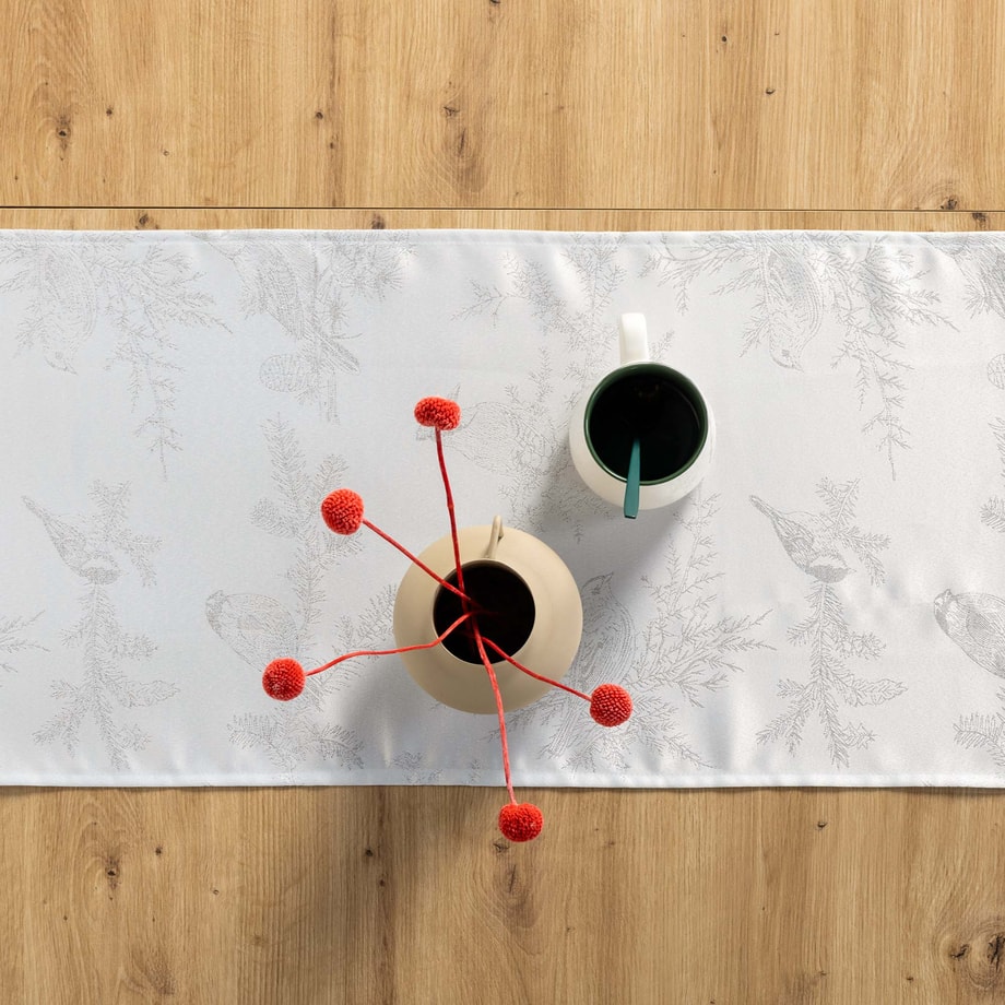 Bieżnik w świąteczne gałązki biały 40x120 cm IVORY