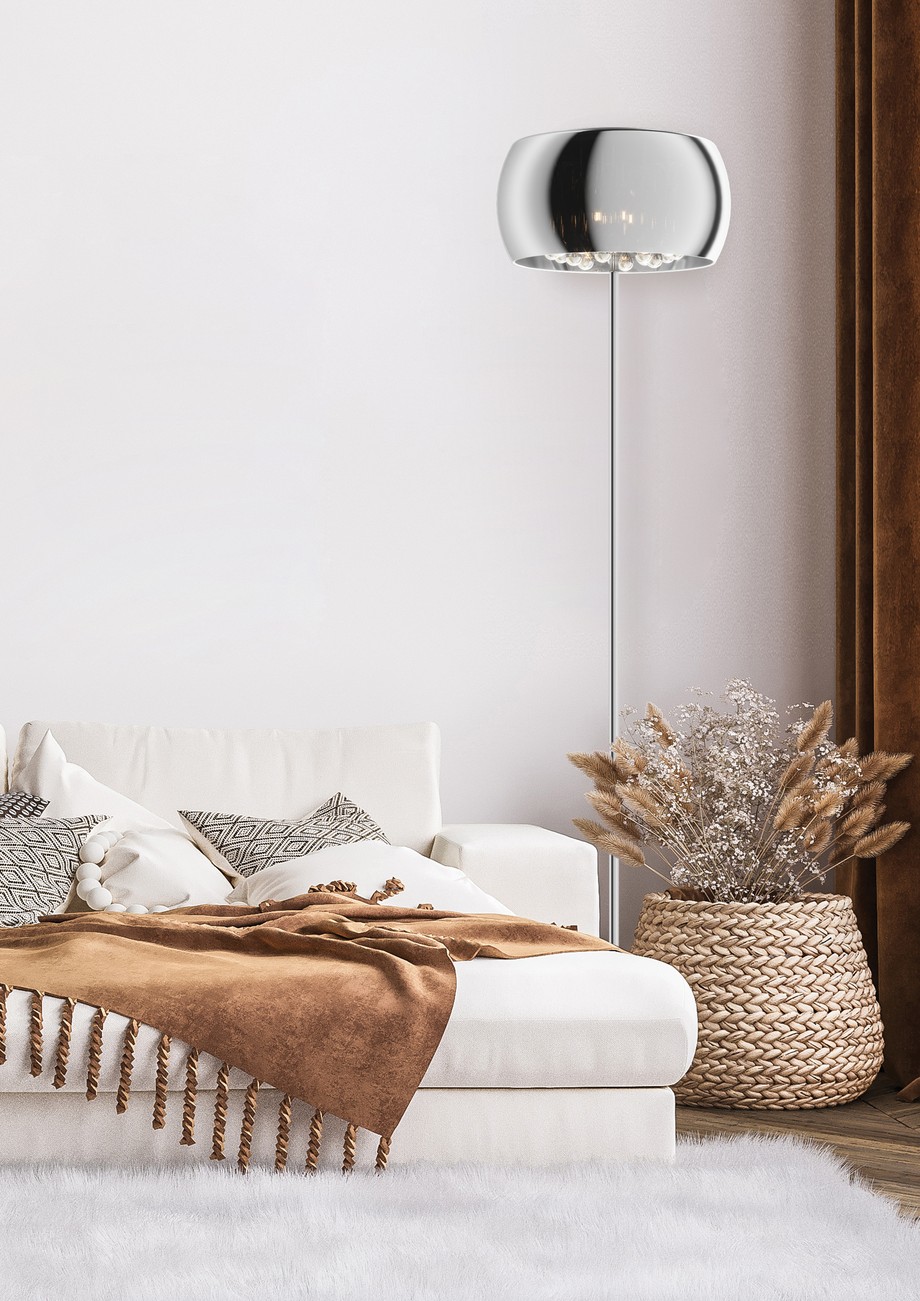 Lampa podłogowa glamour z kryształkami chromowana CRYSTAL