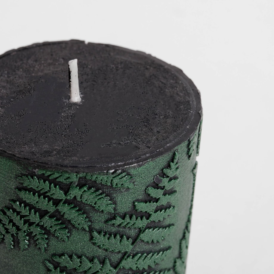 Świeca walec PAPROĆ czarna/zielona 6,5x8 cm