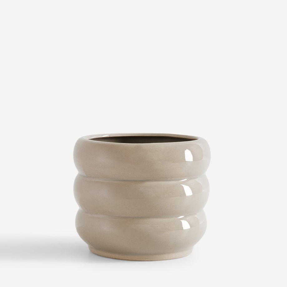 Osłona na doniczkę bałwanek, beżowa, 12 cm