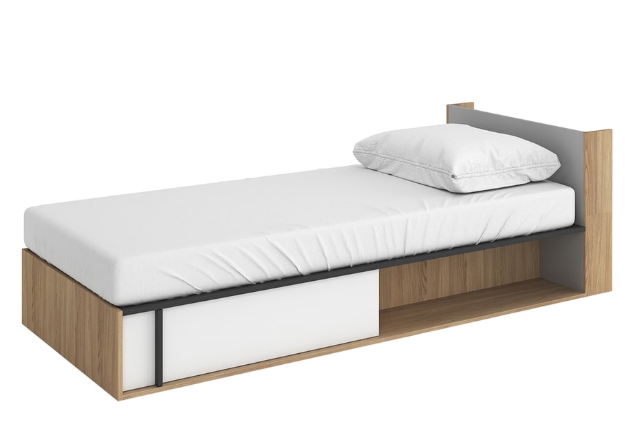 Łóżko z materacem i pojemnikiem 90 cm prawe IMOLA