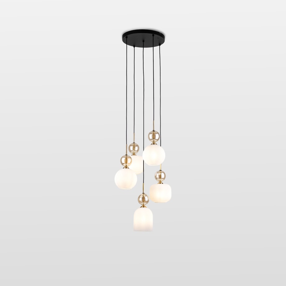 Lampa wisząca z 5 kloszami biało-czarna SOPHIA