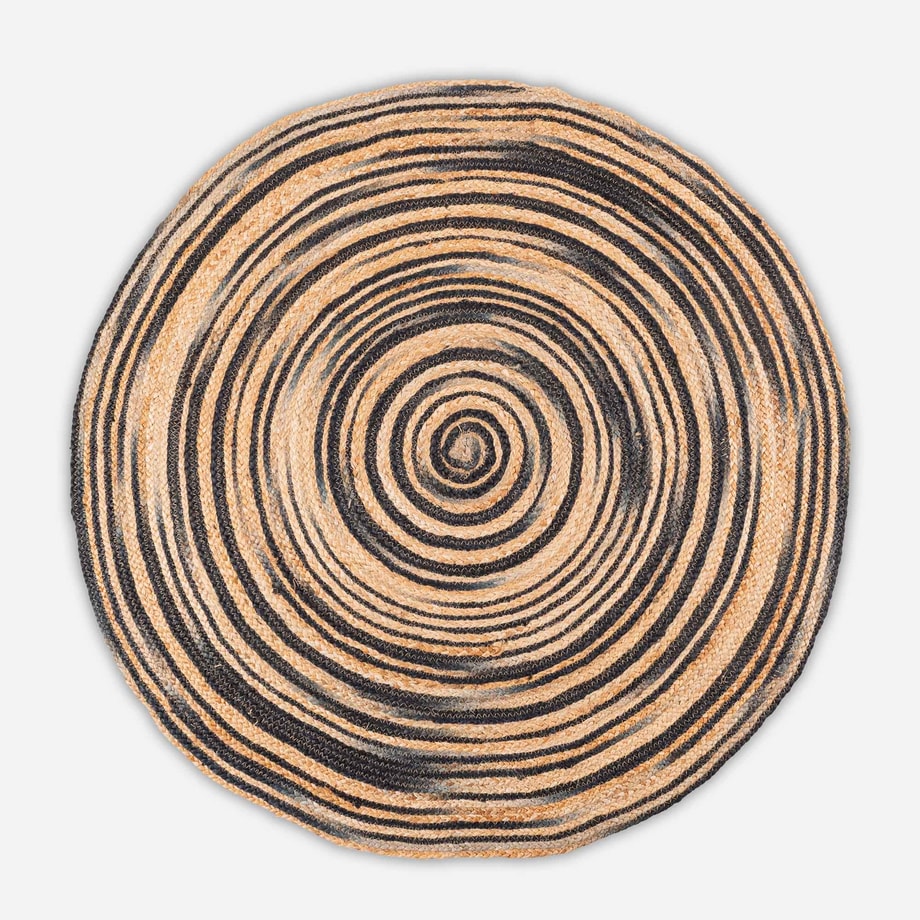 Dywan z juty MIA okrągły, czarno-beżowy, 120 cm