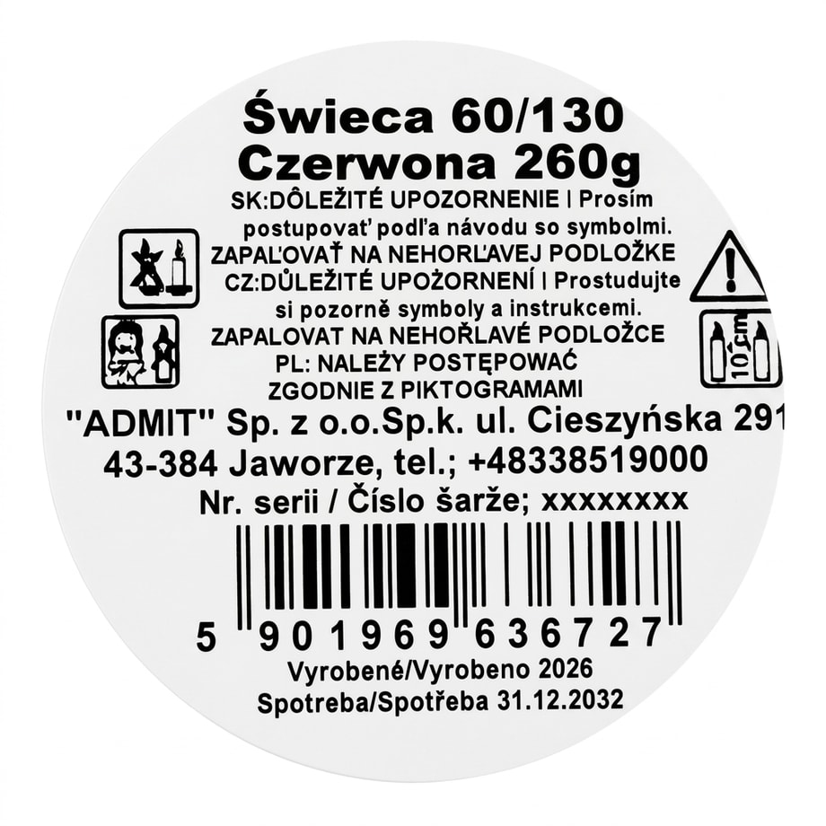 Świeca dekoracyjna czerwona 6x10 cm