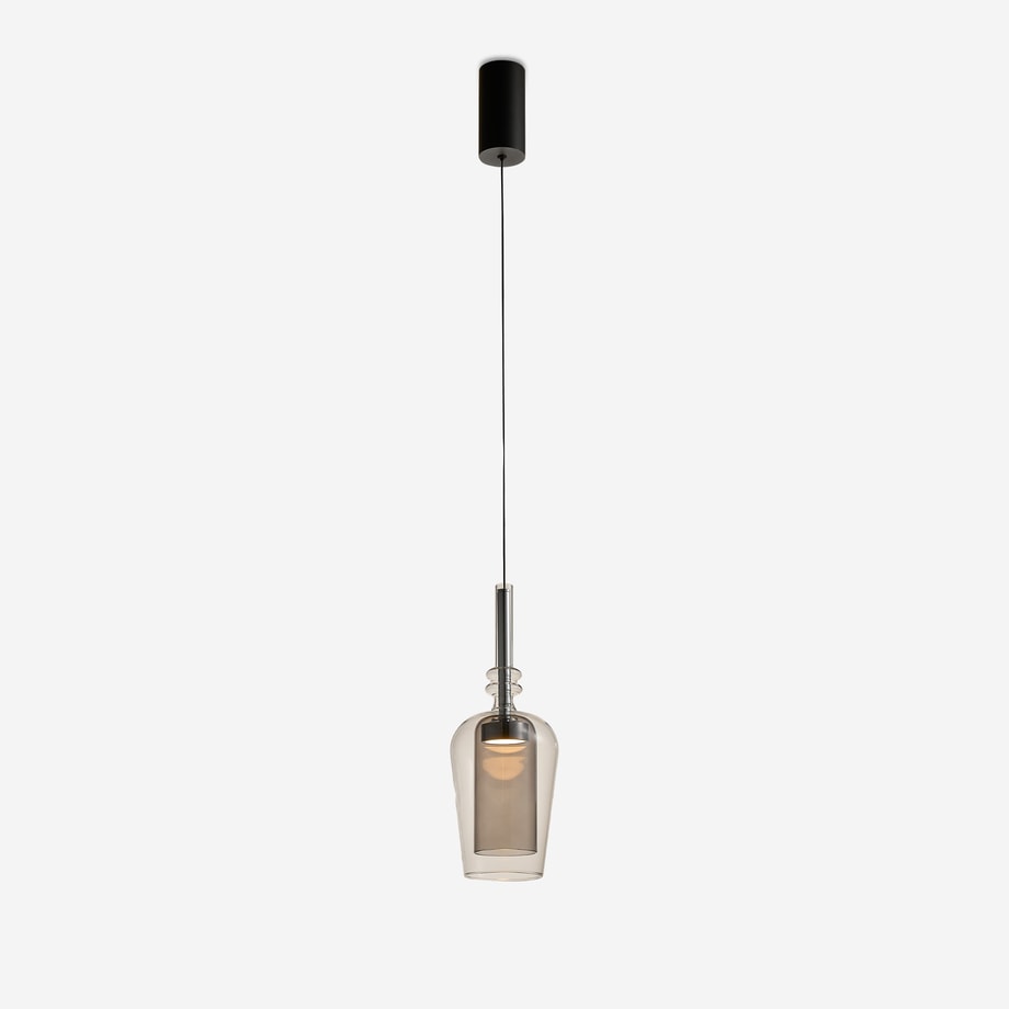 TAGNA lampa wisząca czarna z pojedynczym przydymionym kloszem