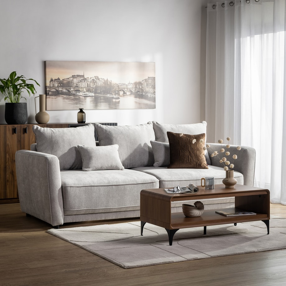 Sofa 3-osobowa rozkładana szara ANDORA 