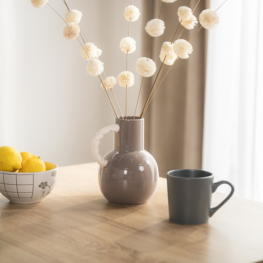 Wazon ceramiczny z uchwytem beżowy, 19,1 cm