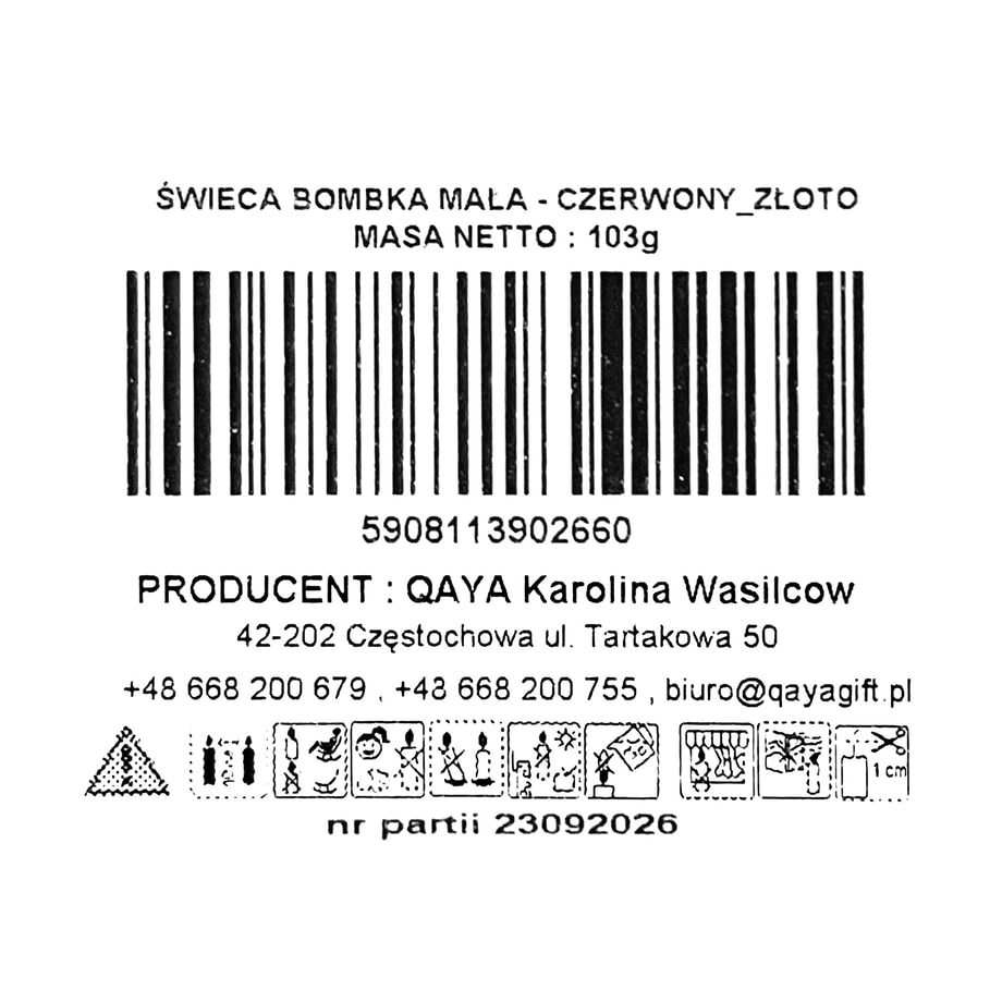 Świeca świąteczna czerwona 6x6,5 cm BOMBKA