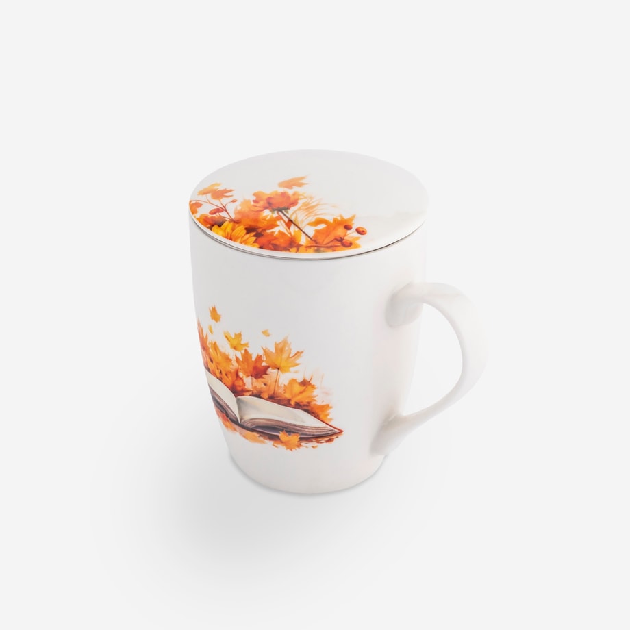 Kubek porcelanowy z zaparzaczem i pokrywką BARWY JESIENI 350 ml