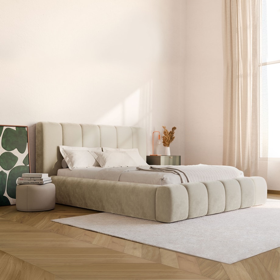 Łóżko tapicerowane jasnobeżowe ENOVIA 90x200 cm