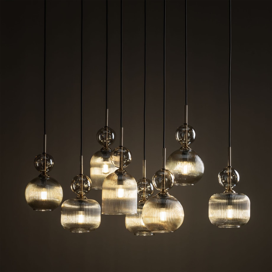 Lampa wisząca 8 kloszy prostokątna podstawa SOPHIA COGNAC
