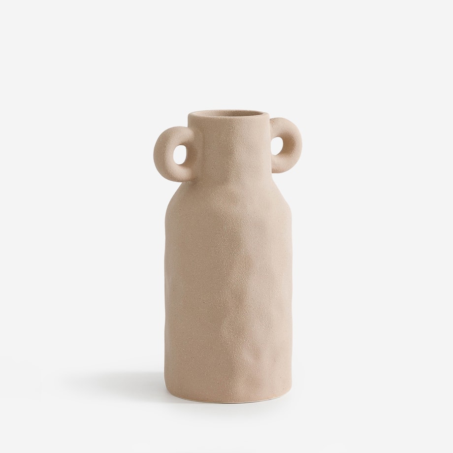 Wazon ceramiczny z uchwytami beżowy 22 cm