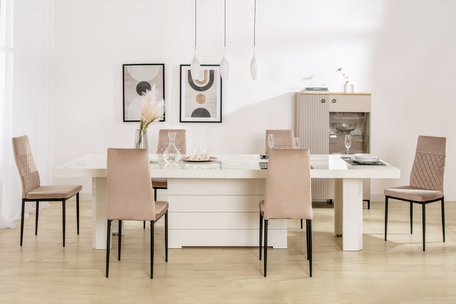 Stół rozkładany KOLOS II biały / nadruk marble marmur połysk