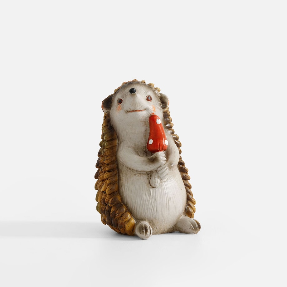 Figurka dekoracyjna JEŻ Z GRZYBEM, 14 cm