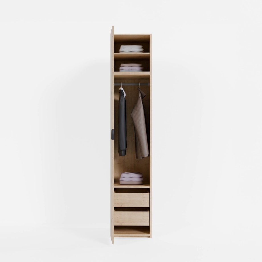 Szafa wąska ADBOX 50x249,6x60 cm dąb artisan z półkami szufladą i drążkiem 