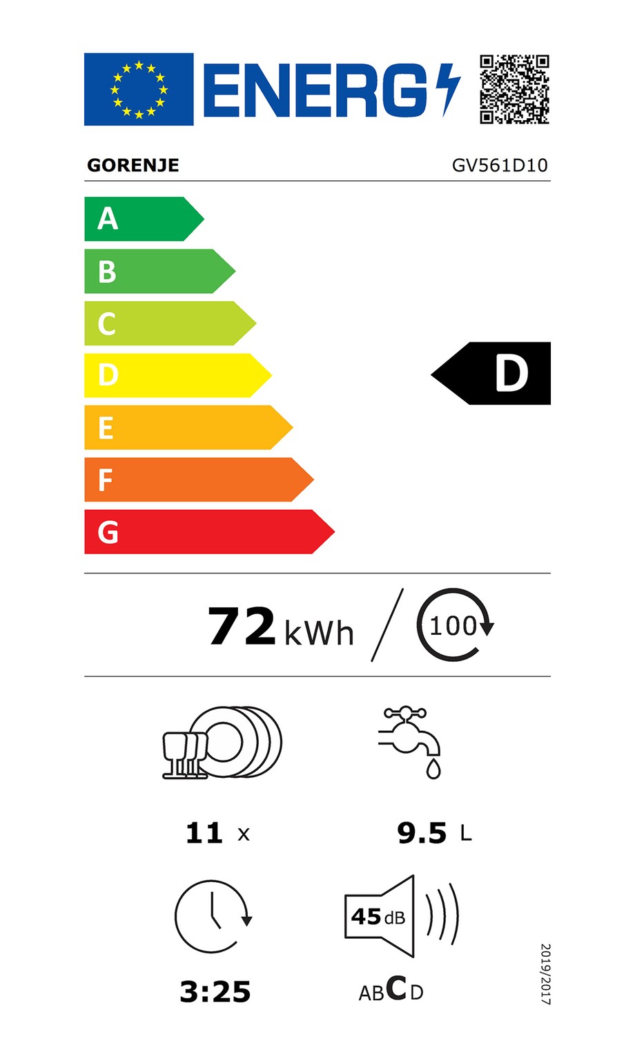 Zmywarka do zabudowy GORENJE 45 GV561D10