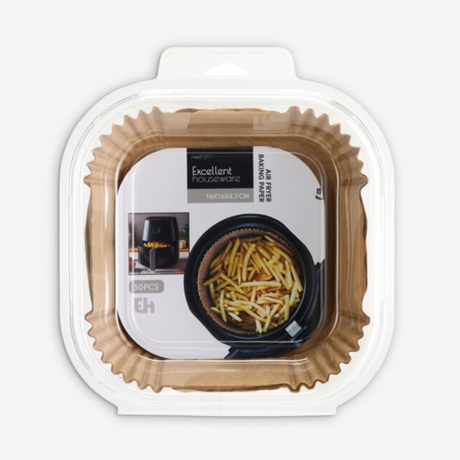 Papier do pieczenia AIRFRYER kwadratowy 16x16x4,5 cm 50 sztuk