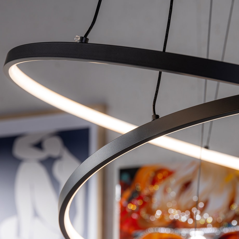 Lampa wisząca LED 2 pierścienie czarna BRENO 80 cm