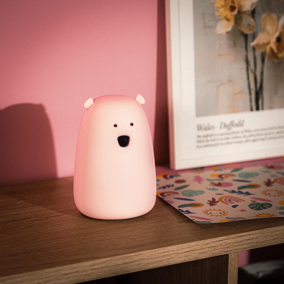 Lampka nocna silikonowa różowa LED RGB MIŚ