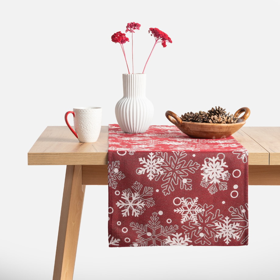 Bieżnik w śnieżynki czerwony VINTRO 40x120 cm