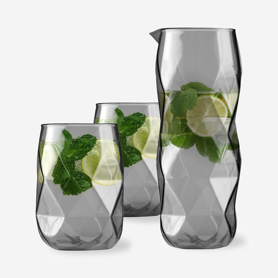 Zestaw karafka 1 l i szklanki 450 ml wysokie szare GEO GRAPHITE