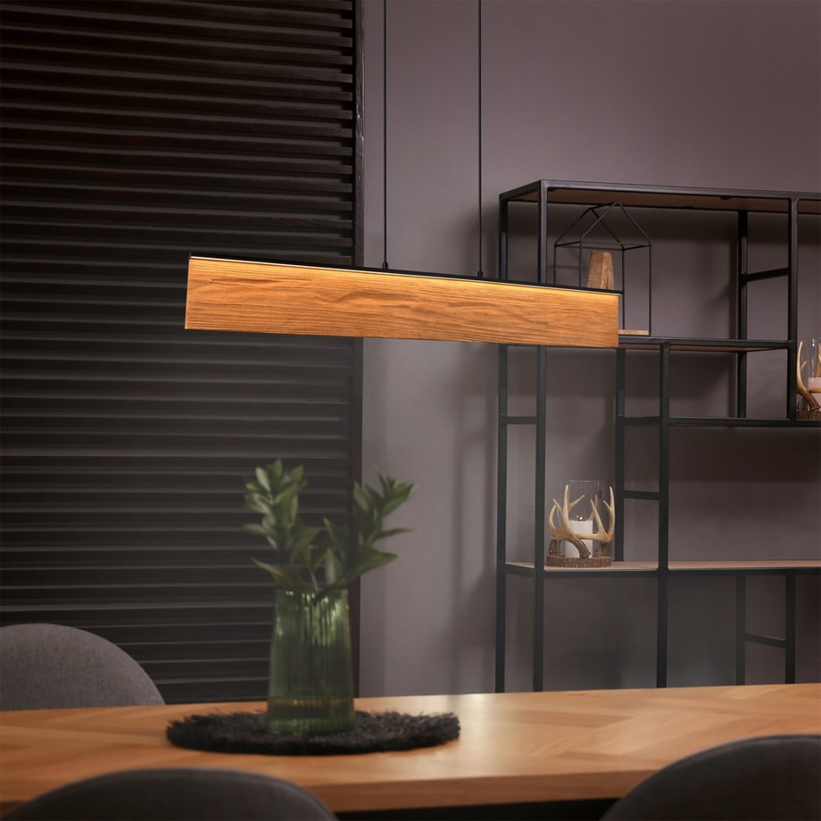 Lampa wisząca LED jasne drewno czarna KALEA
