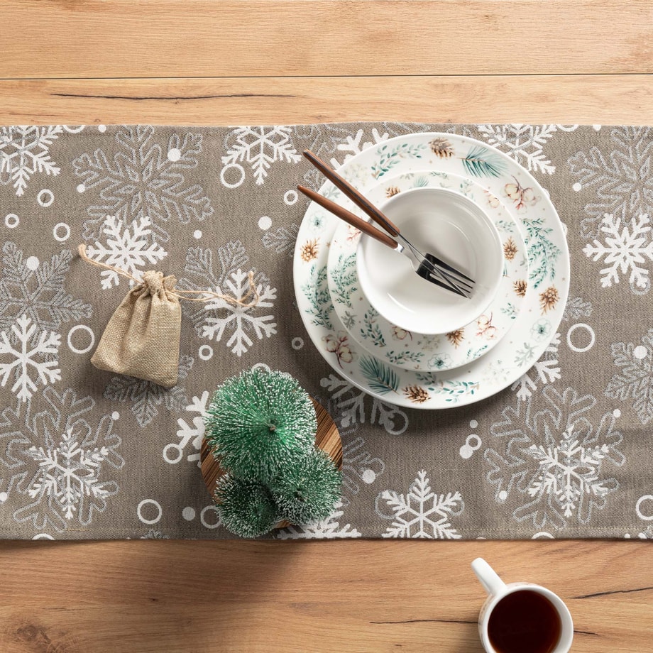Bieżnik w śnieżynki szary VINTRO 40x120 cm