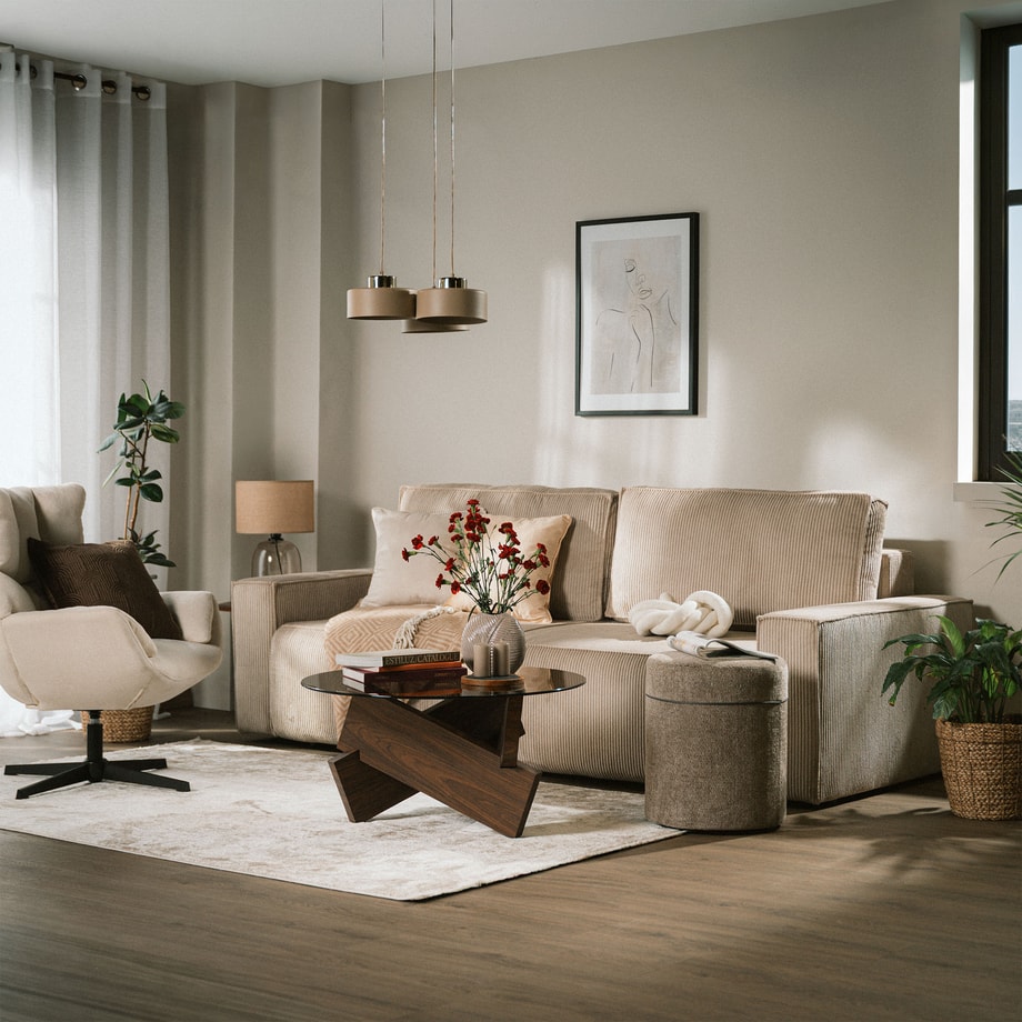 Sofa 3-osobowa rozkładana szarobeżowa SOLIS