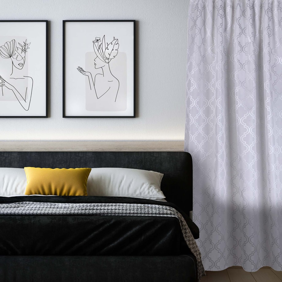 Zasłona geometryczna na taśmie szara 140x270 cm CLOVER